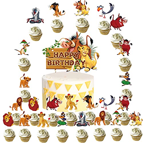 Decoration Gateau Lion King, 25 Pièces WKxinxuan Jungle Decoration Anniversaire, Joyeux Anniversaire Decoration Gateau Anniversaire Fille Happy Birthday Decoration Gateau Deco Gateau Cake Topper thumbnail