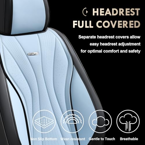 Image of Coverado Front Seat Covers, 2 Pack Waterproof Seat Cover for Cars, Premium Leather Seat Covers, Front Seat Car Seat Protectors, Driver Car Seat Cushions Universal Fit for Most Vehicles (Black&Blue)