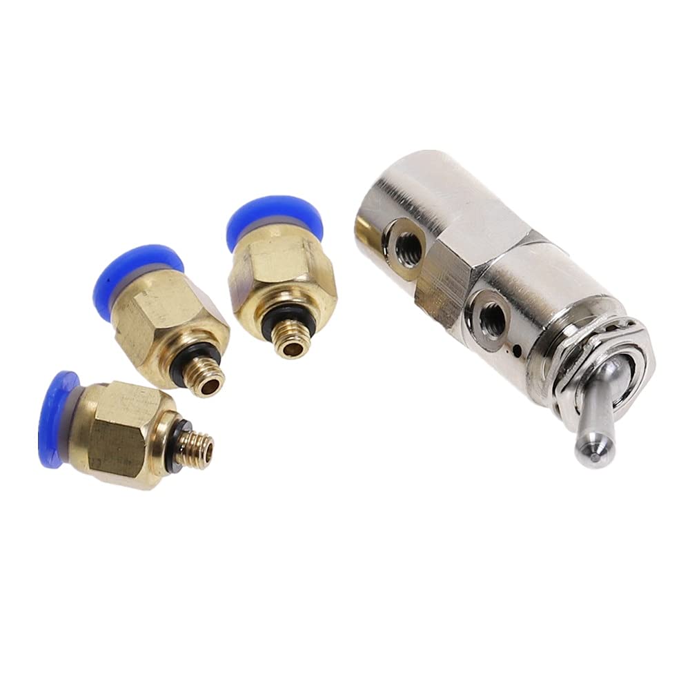 Interrupteur à Bascule, vanne mécanique Soupape d'échappement 2 Positions 5 Voies Interrupteur à Bascule mécanique cylindrique à air pneumatique avec raccords TAC2-4V MTDHH(4mm)