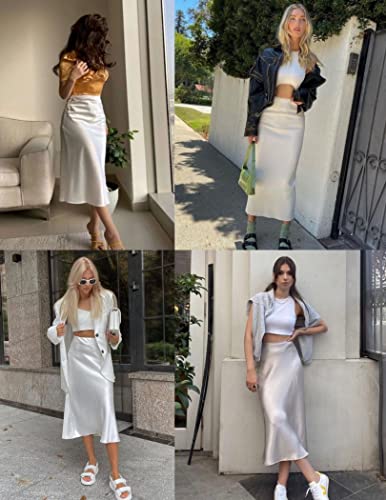 Image of Zeagoo Skirts for Women High Waist Skirt Elegant Midi Skirt Satin