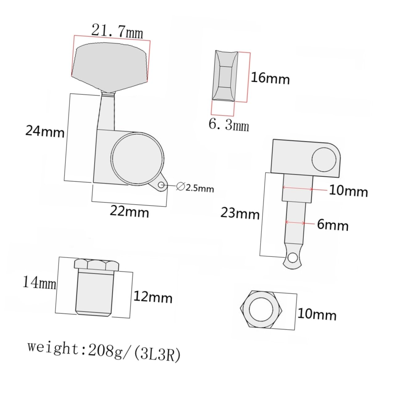 Yardwe Large Square Head Locking Guitar Tuners Set with Buttons for Acoustic and Electric Guitars Replacement for Worn Tuning Pegs Easy Installation with Accessories Included