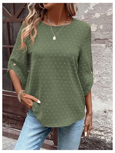 OYOANGLE Women's Dressy Casual Tops Swiss Dots Short Sleeve Chiffon Blouse Summer Work Shirts3