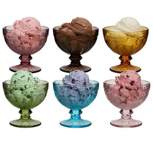 Dibor Dessert Bowls Set of 6 Vintage Style Botanical Embossed Glass Bowls 260ml Dishwasher Safe Ice Cream Cups Sundae Glasses Alfresco Dining Tableware Crockery Glassware Gift Set