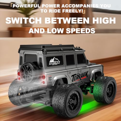 Image of 1 /64 Mini RC Car 2.4G Remote Control Crawler Truck with Trailer 4WD Off-Road All Terrain Vehicle with DIY Stickers, Full Proportional, 2 Speed Control, LED