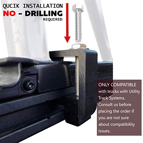 Truck Ladder Rack 800lbs Capacity with 8 Non-Drilling Utility Track System Mounting Clamp Heavy Duty Extendable Universal Pickup Ladder Rack Two-bar Set Matte Black One Pair