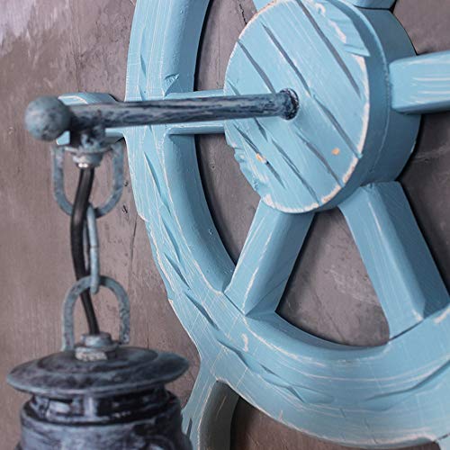 Lámpara de pared creativa con forma de timón retro de madera para restaurantes 2