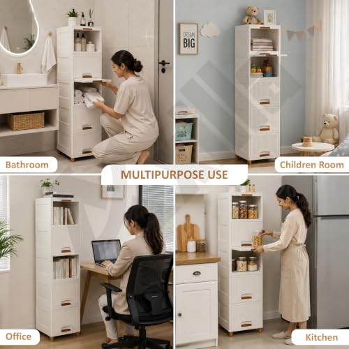 Image of 5 Tier Wardrobe Organizer | Foldable Organizer for Clothes | Stackable Cabinet & Almirah for Living Room | Kid Wardrobe for Cloth&Toys | Versatile Plastic Cupboard For Storage Organizer (Ivory)