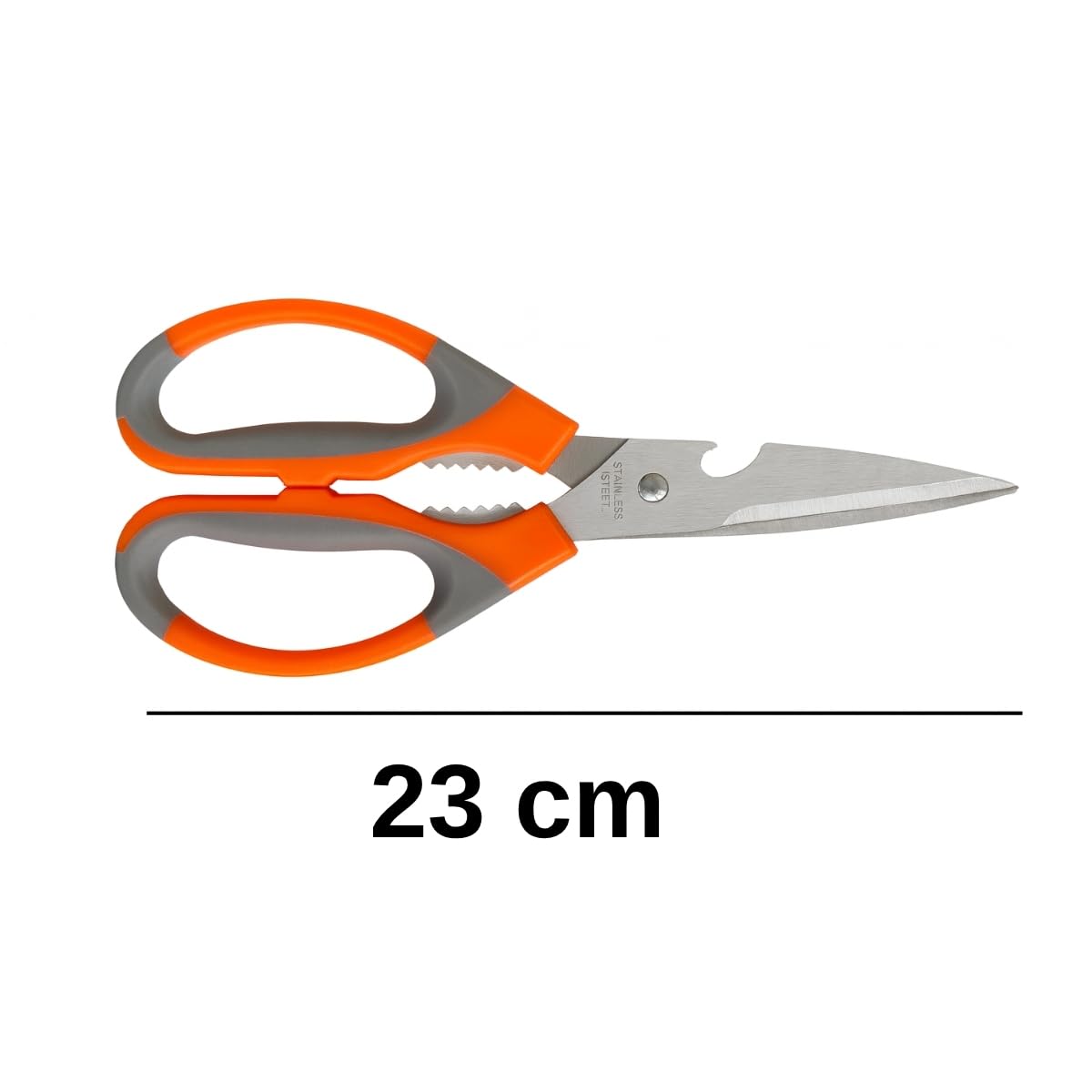 Mutfak Makası – Paslanmaz Çelik Çok Amaçlı, Ergonomik Saplı, 23 cm Dayanıklı Kesme Makası (Turuncu-Gri)