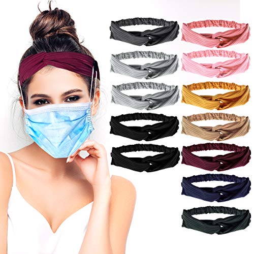 12pcs Twisted Criss Cross Button Headband Holder, Non Slip Elastic Headbands with Button Knitted Hairband Breathable Sweatband Sports Head Wrap for Yoga Outdoor Activities