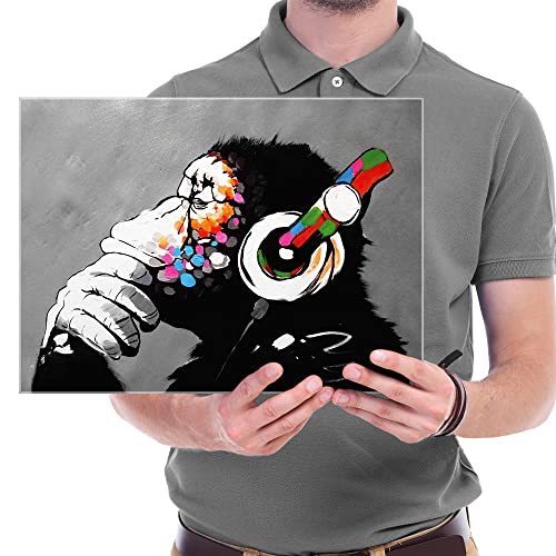 Wieco Art Monkey With Headphones Banksy Dj Chimp Pop Art Cool Ape Abstract Canvas Prints Wall Art Paintings For Living Room Bedroom Home Decorations Stretched Artwork For Office Decor thumb #5