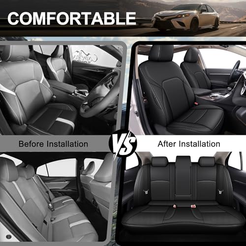 Image of AOMSAZTO Custom Fit Seat Covers for Toyota Camry 2025 2026 LE SE Waterproof Truck Seat Cushion Protectors, Full Set Faux Leather (Black,Camry LE SE)