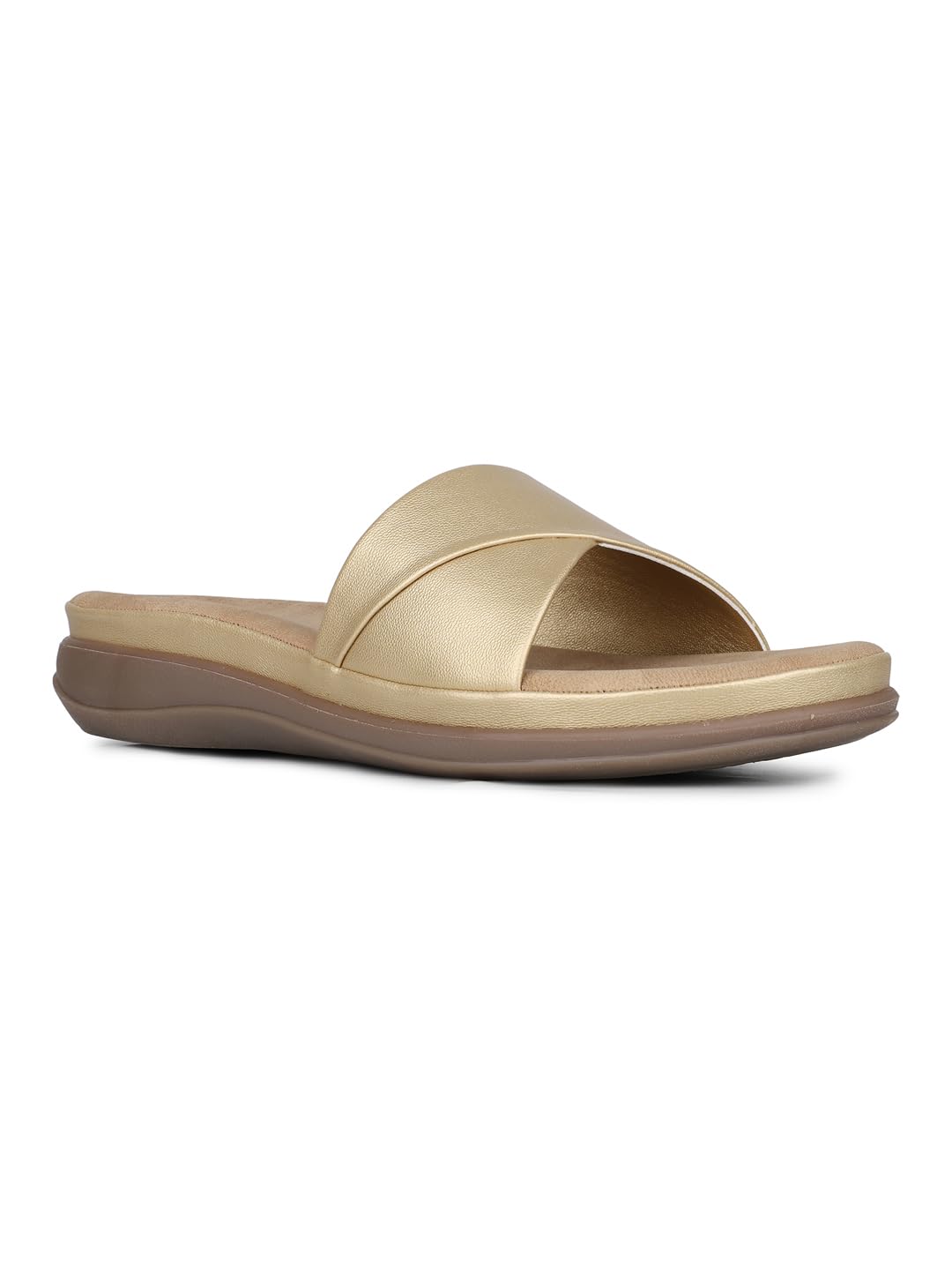 Womens Womens Golden Solid Round Toe Mules Flat Sandal-image-19