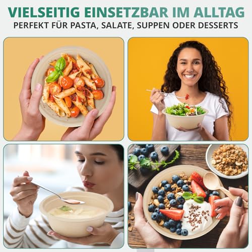 HOMELYN 50 Suppenschalen 500ml I Einweg aus Zuckerrohr I Biologisch abbaubar & kompostierbar I Mikrowellen- & Gefriergeeignet I Tiefe Pappschüsseln für Suppe I Suppenteller Pappe einweg