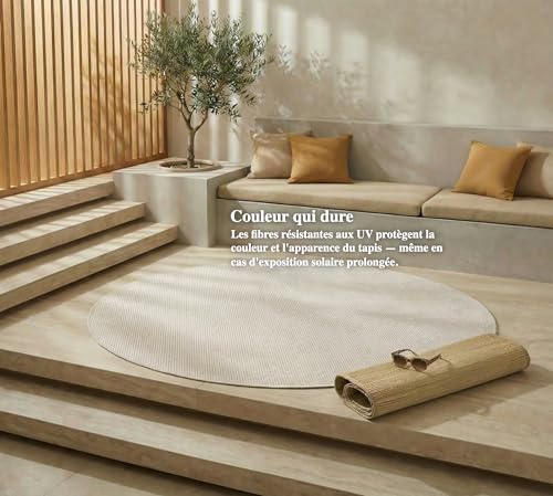 Tapis de cuisine rond blanc 120cm Jimri résistant intempéries - 7