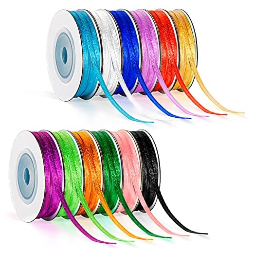 Satinband presentband band band 12 färger 22,5 m x 3 mm sidenband satinband rullar bröllop tygband dekorativa band satinband för pyssel gåva förpackning