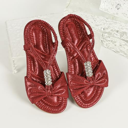Image of Toddler Girls Sandals Elastic Strap Comfort Soft Princess Flats Summer Cute Bowknot Summer Shoes