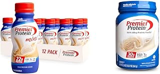 Premier Protein Shake MINIs Vanilla 22g Protein 120 Calories Pack of 12 & Powder Vanilla Milkshake 30g Protein 17 Servings 23.3 Ounces