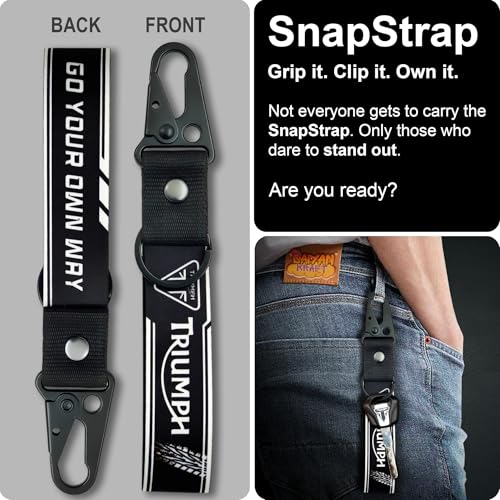 Image of SnapStrap MotoLink Carabiner Keychain Compatible with Triumph Bike Strong Heavy-Duty Metal Clip with Fabric Key Ring Bike Accessory (Gunmetal Black)