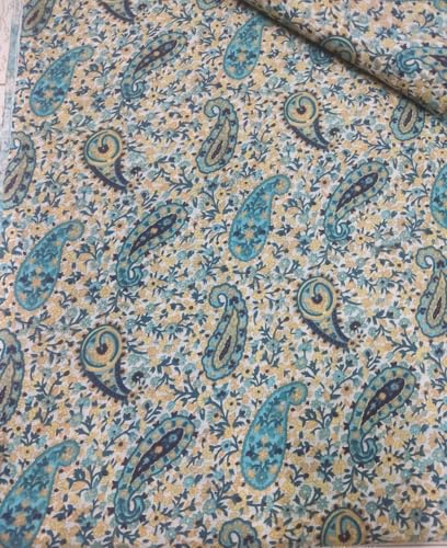 Image of Cotton Print(Unstitched Fabric for Girl /Women,Width-44 inch,Length-5 Meter,for Making Full All Over Suit,Kurti,Gown,Palazo,Dress Material,Tunics,Top,Maxi,Nighty.Free Size, Ferozi Color