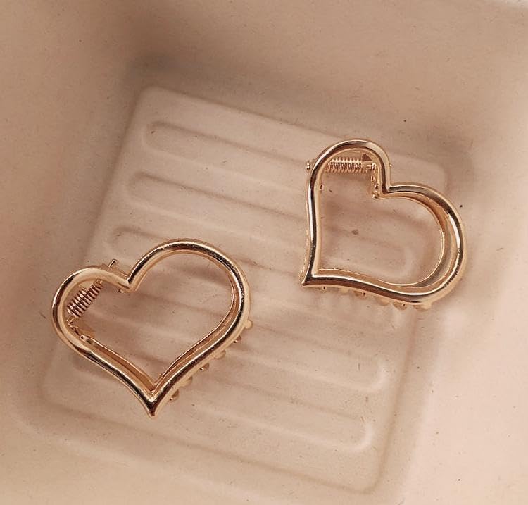 4 Pcs Hair Claws Gold-Colored Metal Small Heart-Shaped & Star-Shaped Hair Clips Suitable for Thick Thin Hair Strong Grip Y2K Style Claw-Shaped Clips Anti-Slip Suitable for Half Tied Hair - Image 5