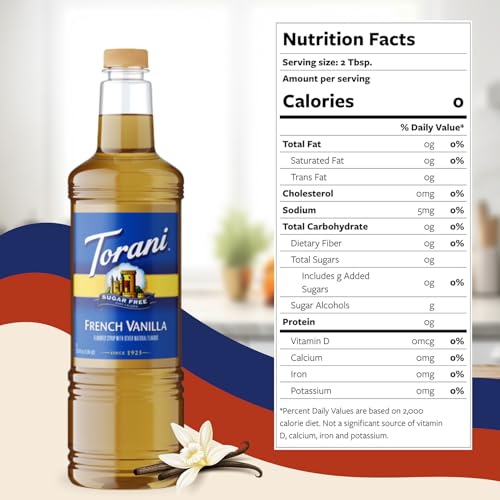 Image of Torani Sugar Free French Vanilla Syrup 1L Bottle - Keto, Zero Calorie