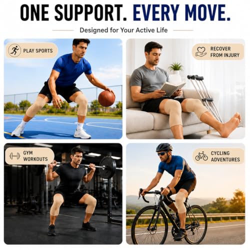 Image of Flamingo Knee Cap for Sports, Gym & Running | Compression Knee Support for Knee Pain Relief & Arthritis | Men & Women | Beige | Size - XXXL