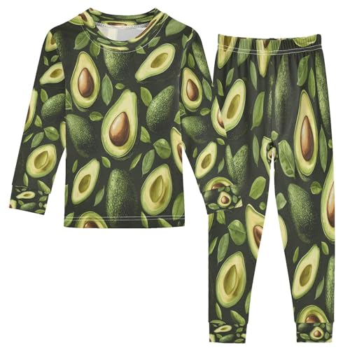 Pajama Sets Long Sleeve Green Avocado Pattern Soft Comfy Sleepwear 2 Piece PJS 3-8T