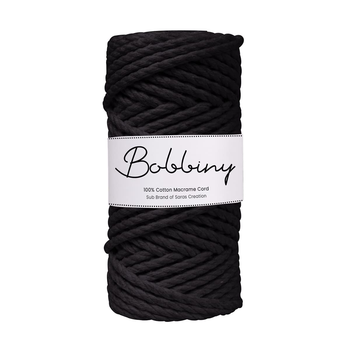 BOBBINY 3 Ply Twisted Macrame Cotton Cord Dori (Roll Packaging) Thread For Macrame DIY And Other Projects | Black | 3Mm, 20 Meter, 1 Count