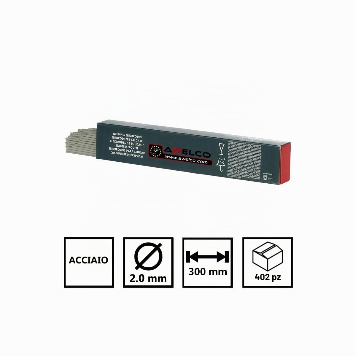 AWELCO - Elettrodi Rutilo 2 mm E6013 - Bacchetta saldata rivestita in acciaio a bassa proiezione (x400) - adescamento 40 V DC, Poste inverter, Ferrerie & Metalleria Pro.