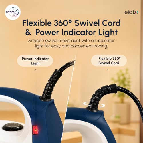 Image of Wipro Elato GD 104 Glide Automatic Electric Dry Iron 1000 Watt With LED Indicator | Anti Bacterial German Teflon Coated Soleplate | Temperature Control | Quick Heat Up - 1000 Watts, White with Blue.