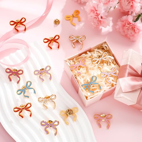 Image of Tondiamo 24 Pcs Girls Bow Enamel Pins Bulk Ribbon Lapel Pins for Women Girl Clothes Hats Bag Decor Holiday Gifts