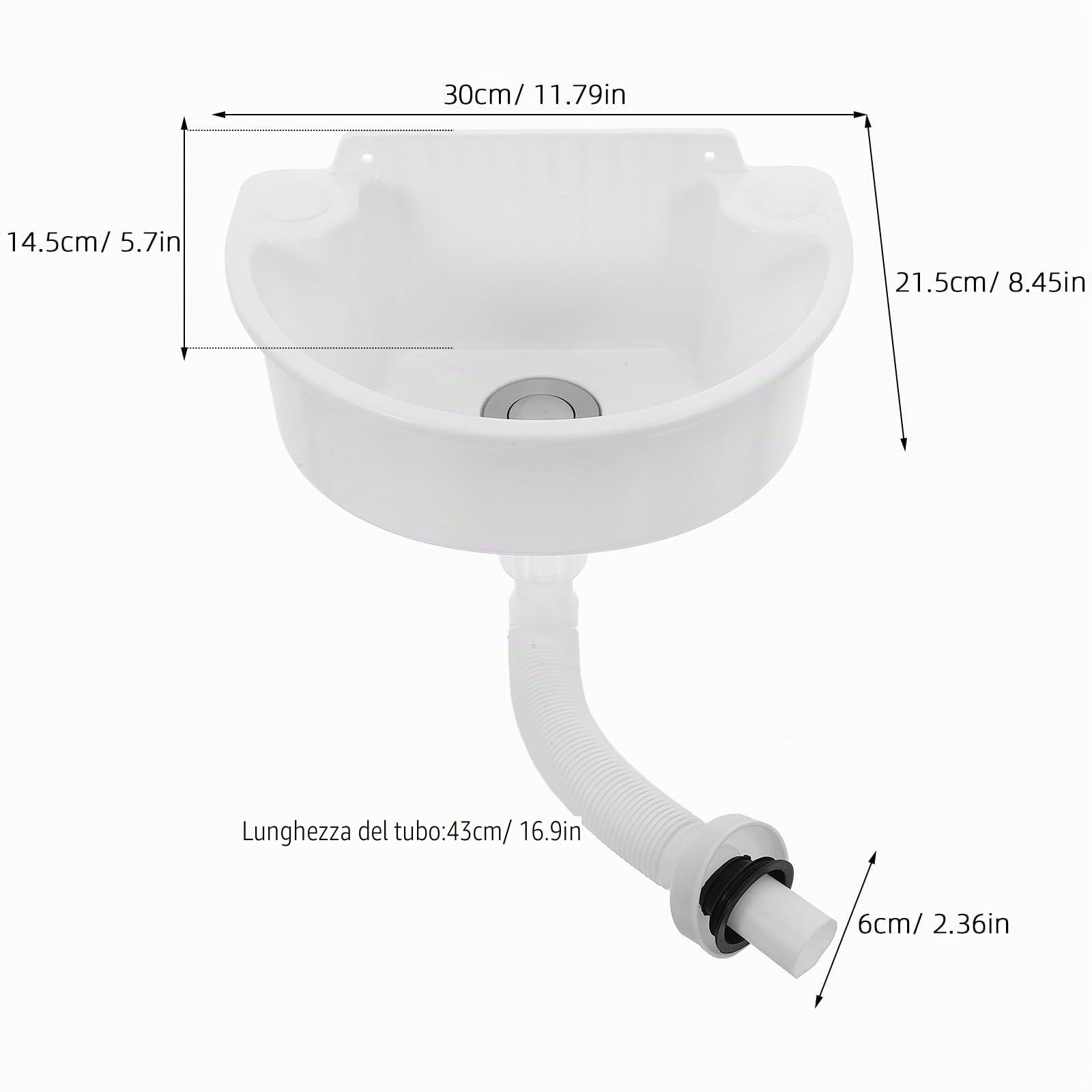 Mini Lavandino da Bagno in Plastica Bianco, Installazione senza Fori