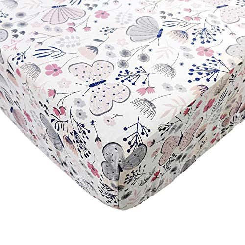 Image of Brandream Butterfly Crib Sheets for Girls Pink Floral Crib Fitted Sheet Farmhouse Boho Nursery Bedding Sheet for Baby/Toddler/Infant,100% Cotton