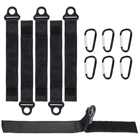 6-Pack Heavy-Duty Storage Straps and 6 carabiner,Hook and Loop Strap Cable Ties Organizer Fastener, Hanging to Store Extension Cables, HosesRopes in Garage and Boat Organization(26cm x 2.5 cmBlack) Cover