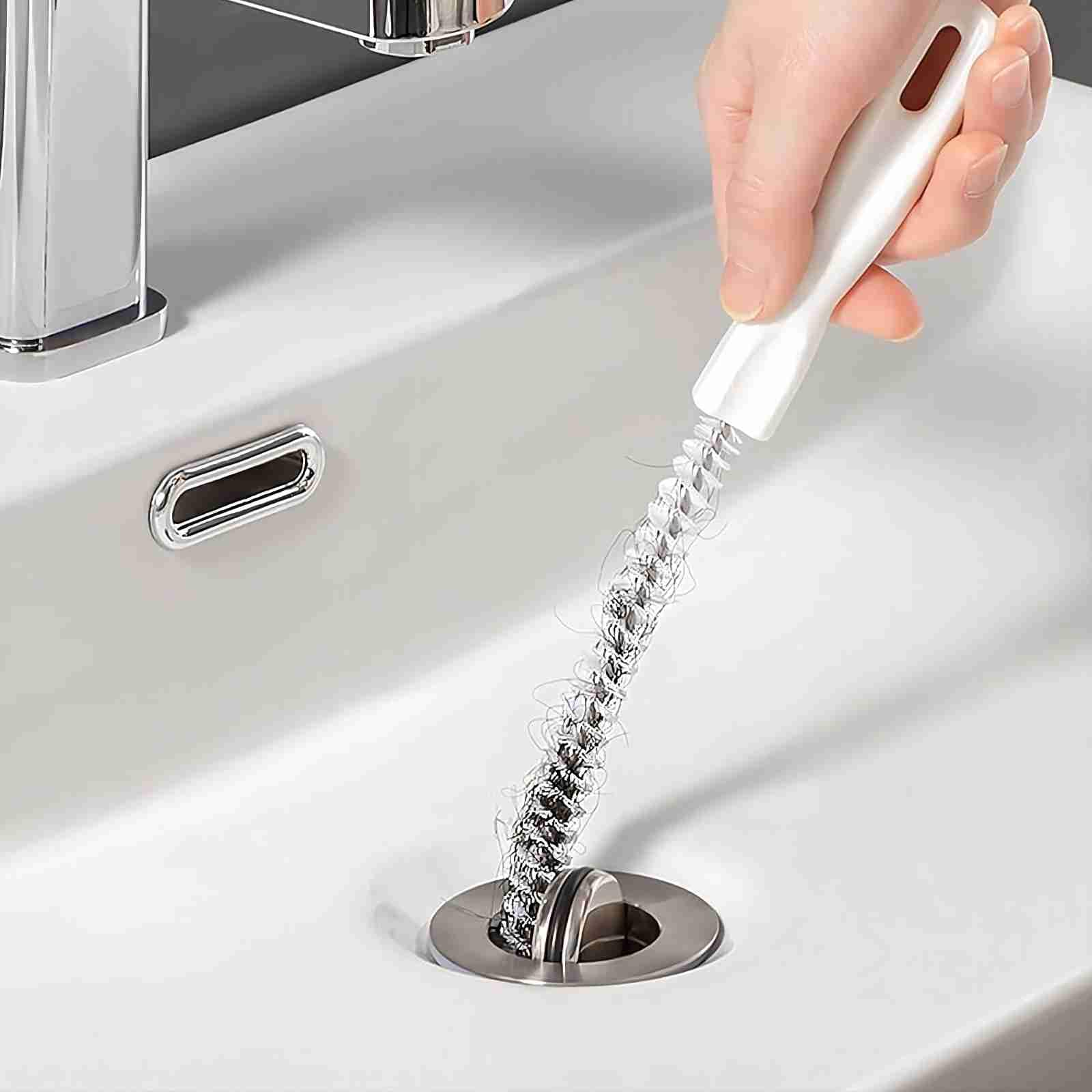 4 Spazzole Flessibili Per Pulizia Tubi E Scarichi 45 Cm - Rimozione Peli E Sporco Per Bagno E Cucina (Bianco)