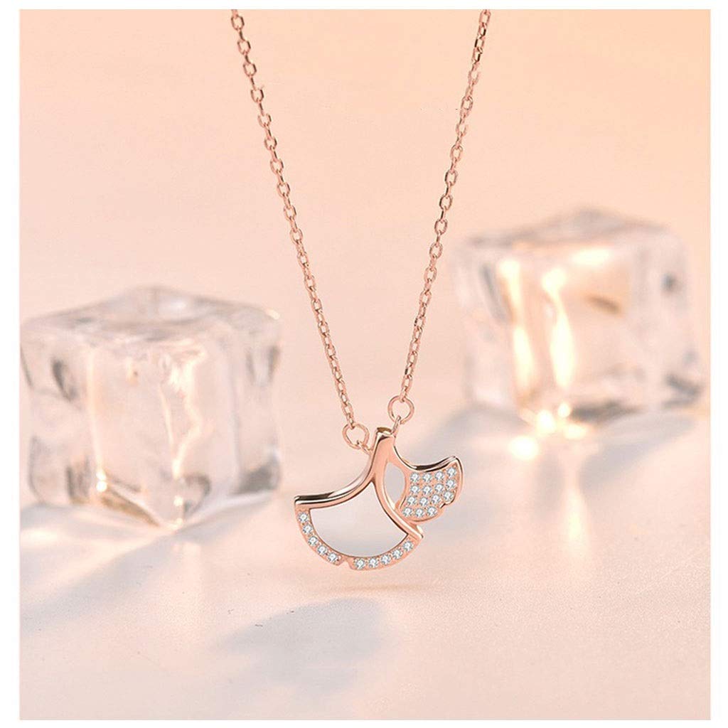 MOCHAMIK Anhänger Halskette Ginkgoblatt 925 Sterling Silber Lucky Rose Gold Damen Schlüsselbeinkette für Frauen