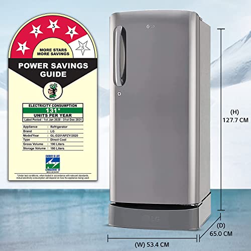 Image of LG 190 L 4 Star Inverter Direct Cool Single Door Refrigerator (GL-D201APZY, Shiny Steel, Base Stand with Drawer), Free 1 Year Extended warranty