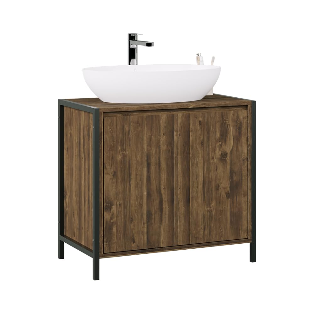 Vicco Mobile sottolavabo per bagno Naola, Quercia/nero, 70 x 65 cm | con 2 scomparti chiusi, per la conservazione di articoli da bagno e asciugamani