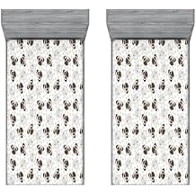 Ambesonne Dog Lover 2 Pack Fitted Sheet, Pug Portraits Traces, Bed Cover All-Round Elastic Deep Pockets 2 Pieces, Package Contains 2 Twin Size Fitted Sheets, Beige Brown Tan
