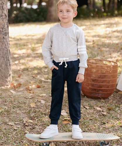 GFQLONG 4 Pack Toddler Boys Joggers Pants Kids Athletic Cotton Sweatpants with Pocket Drawstring2