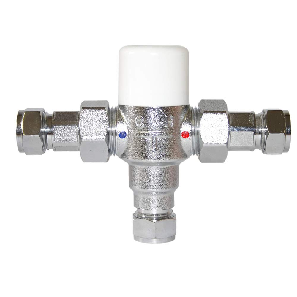Fnx Bathrooms Thermostatic Inline Thermal Mixing Shower Blending Valve | Hot Water & Cold Water Mixing Valve | Chrome-Plated Water Temperature Pipe Basin Thermostat Control For Bathroom Washroom Kitchen - 15Mm