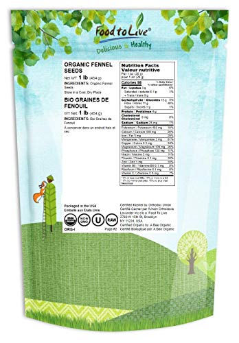image for Food to Live Organic Fennel Seeds, 1 Pound - Whole, Non-GMO Spice, Non