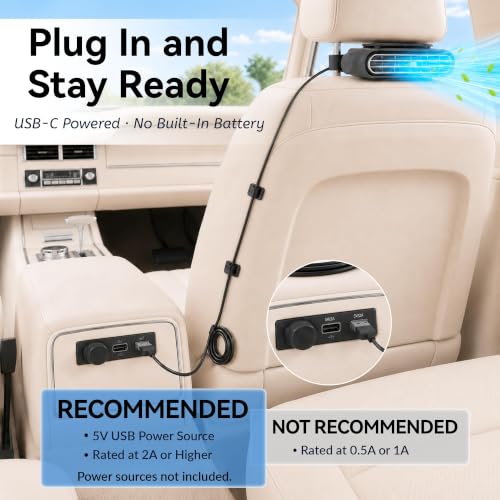 StyleLift USB-C Car Seat Fan Black