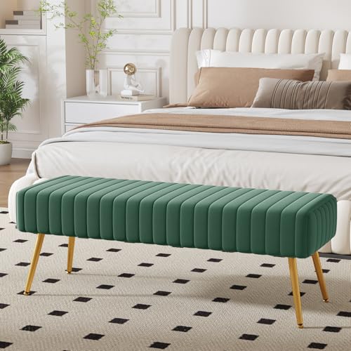 Ckaff Banc Bout de Lit Banquette, Banc d' Entrée Capitonnée Assise Rembourré en Cuir PU 113.5x36.5x43cm avec Pieds en Bois pour Entrée Salon Chambre à...