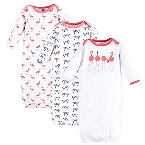Yoga Sprout Cotton Gowns, 3 Pack, Flamingo, 0-6 Months