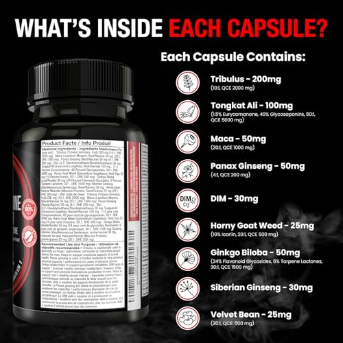Kasha Nutrition Testosterone Booster for Men - Tribulus Terrestris, Tongkat Ali, Maca, Ginseng, Horny Goat Weed, DIM. Formulated To Enhance Physical Performance & Promote Testosterone Production | 9 in 1 QCE: 10760 mg of Premium Ingredients | Natural Testosterone Supplements for Men - 120 Capsules - Image 3
