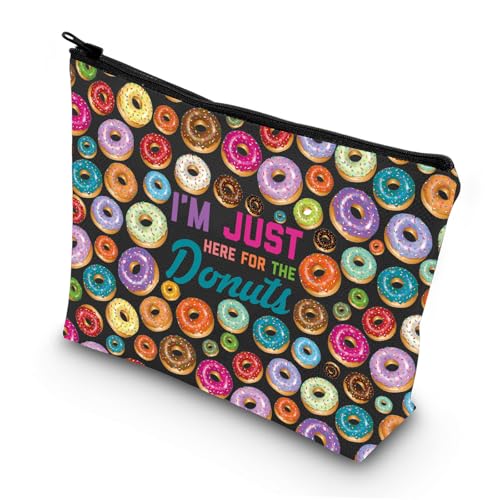 Divertente borsa per il trucco con ciambelle regalo per amanti della ciambella con scritta Im just here per the donuts Zipper Pouch Bag Donut Food Merch Im Just Donuts Trousse per nero