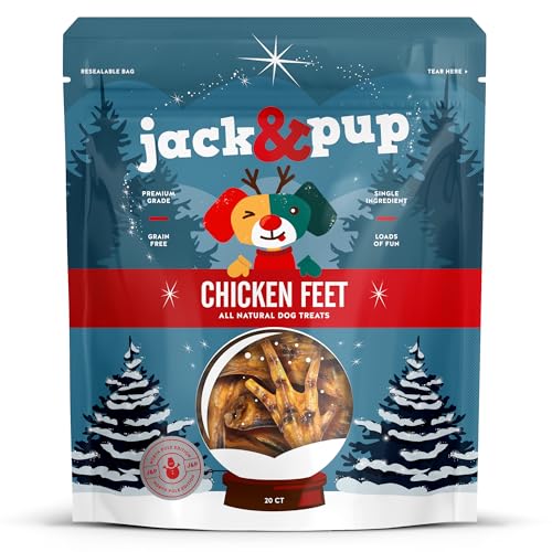 Jack&Pup Dehydrated Chicken Feet for Dogs | All Natural Single Ingredient Dog Treat | Rich in Glucosamine and Chondroitin for Healthy Joints (20 Pack)