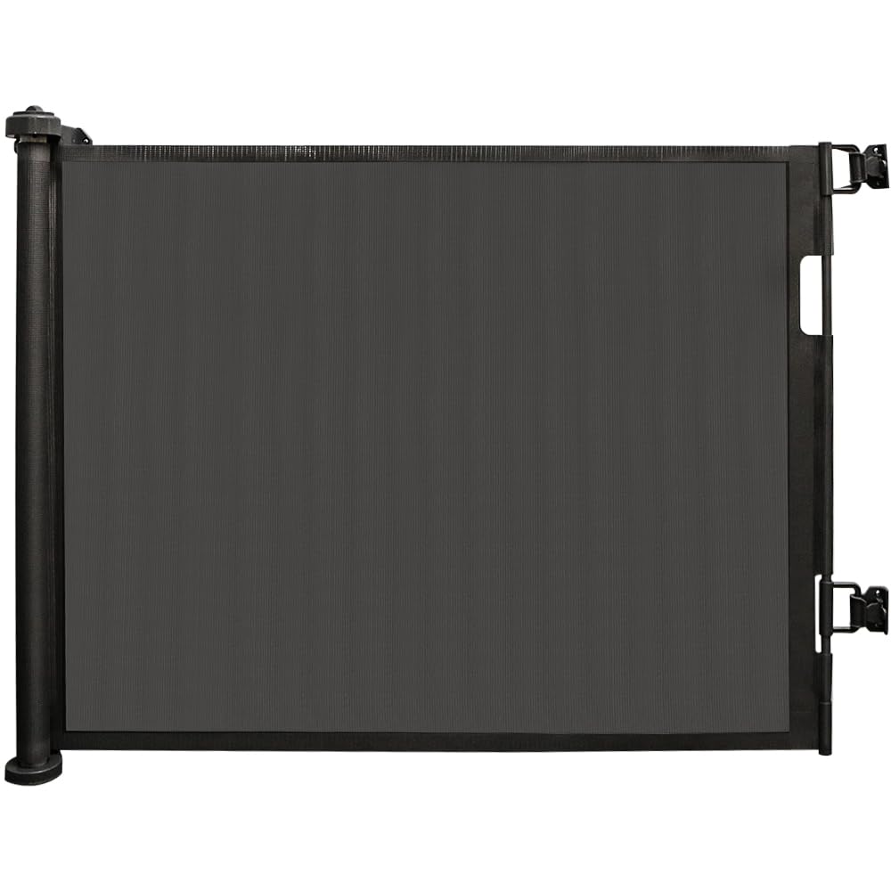 Barrera Seguridad Niños Retráctil 86 cm, Puerta Seguridad Bebé y Perros 0–180 cm, Barrera Escalera Bebé sin Taladros, Valla Seguridad Infantil para Puertas, Pasillos y Escaleras-Negro