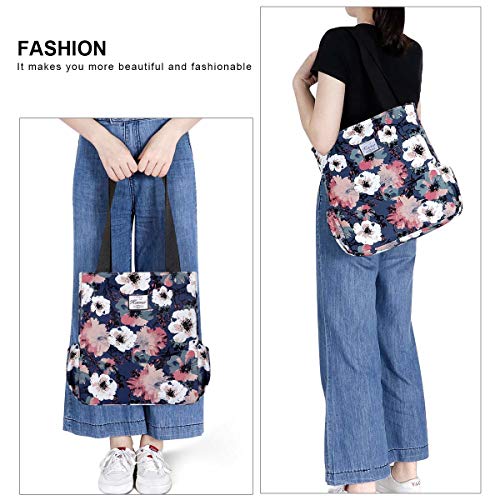 Image of KAMO Floral Tote Bag - Waterproof Lightweight Handbags Travel Shoulder Bag for Hiking Yoga Gym Swimming Travel Beach